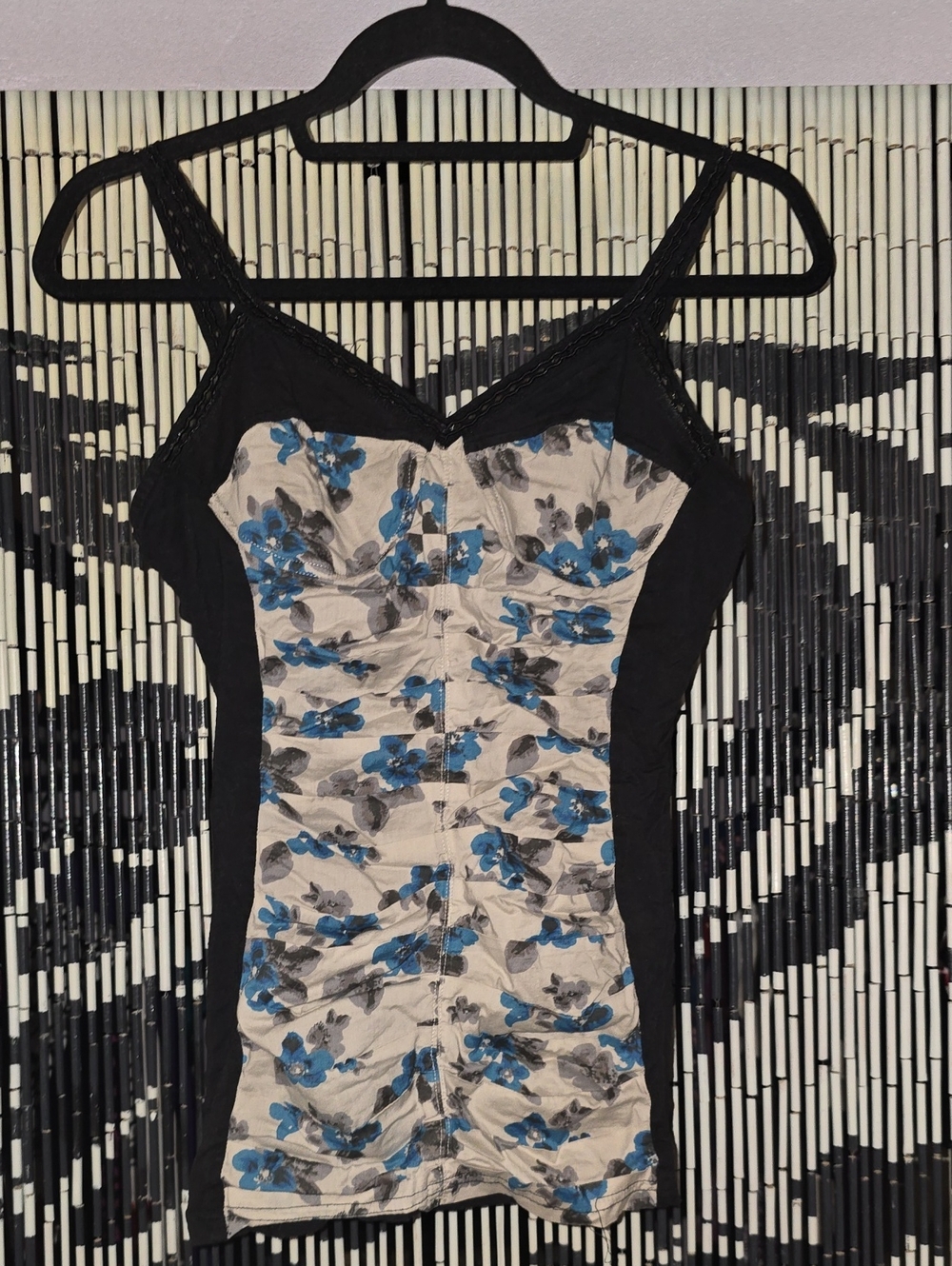 ASOS Black Panel Blue Floral Lace-Trim Camisole Size 8
